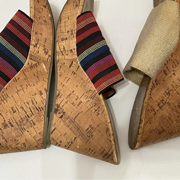 Wild Pair Slip On platform Cork Wedges size 6.5 (3 pairs) gold blue red orange - Picture 5 of 16